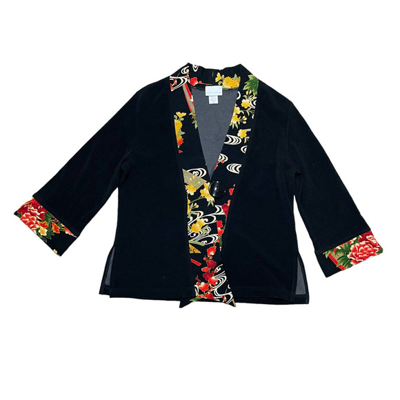 Soft Surroundings Kimono Jacket‎ Blazer Cardigan Artsy Asian Lagenlook Women's M - Picture 2 of 9